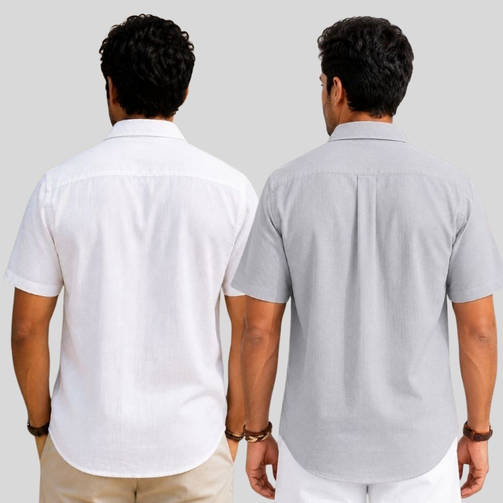 Combo of 2 Linen Half Sleeve Shirt White and Light Gray-51910