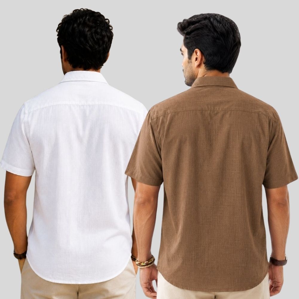 Combo of 2 Linen Half Sleeve Shirt White and Brown-51915