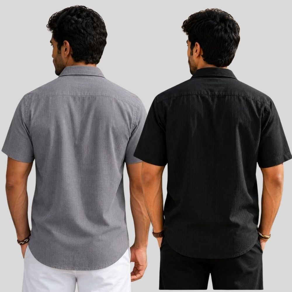 Combo of 2 Linen Half Sleeve Shirt Gray and Black-51920