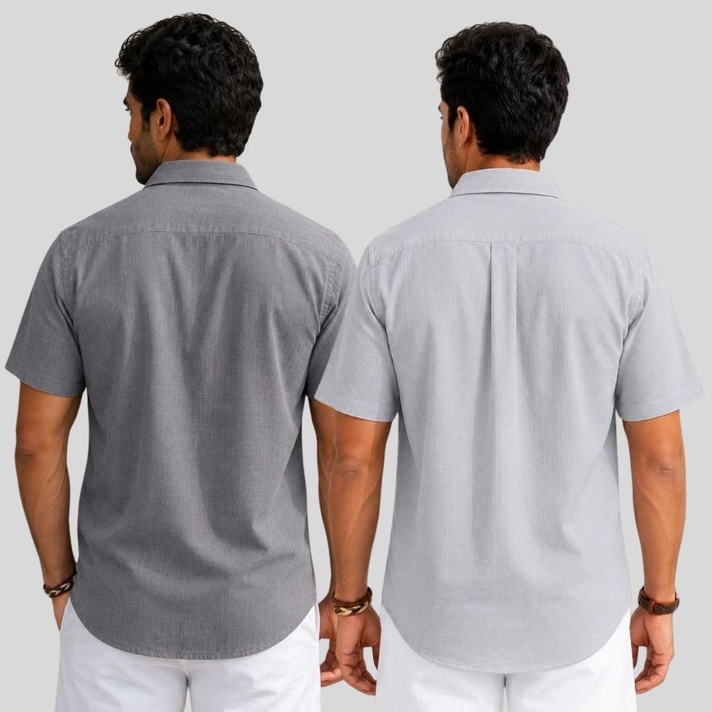 Combo of 2 Linen Half Sleeve Shirt Gray and Light Gray-51924