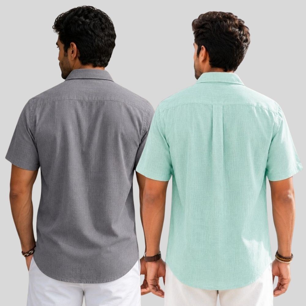 Combo of 2 Linen Half Sleeve Shirt Gray and Parrot Green-51928