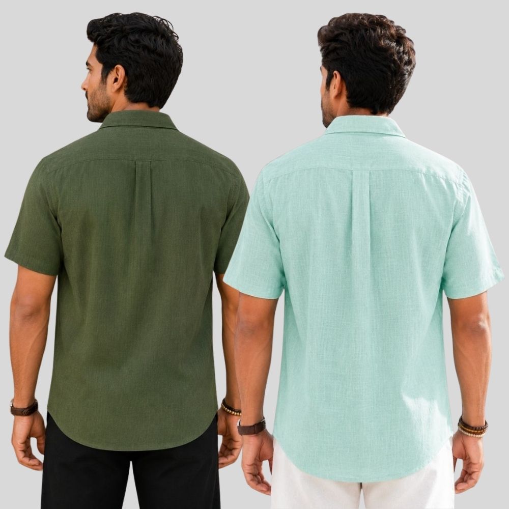 Combo of 2 Linen Half Sleeve Shirt Olive Green and Parrot Green-51953