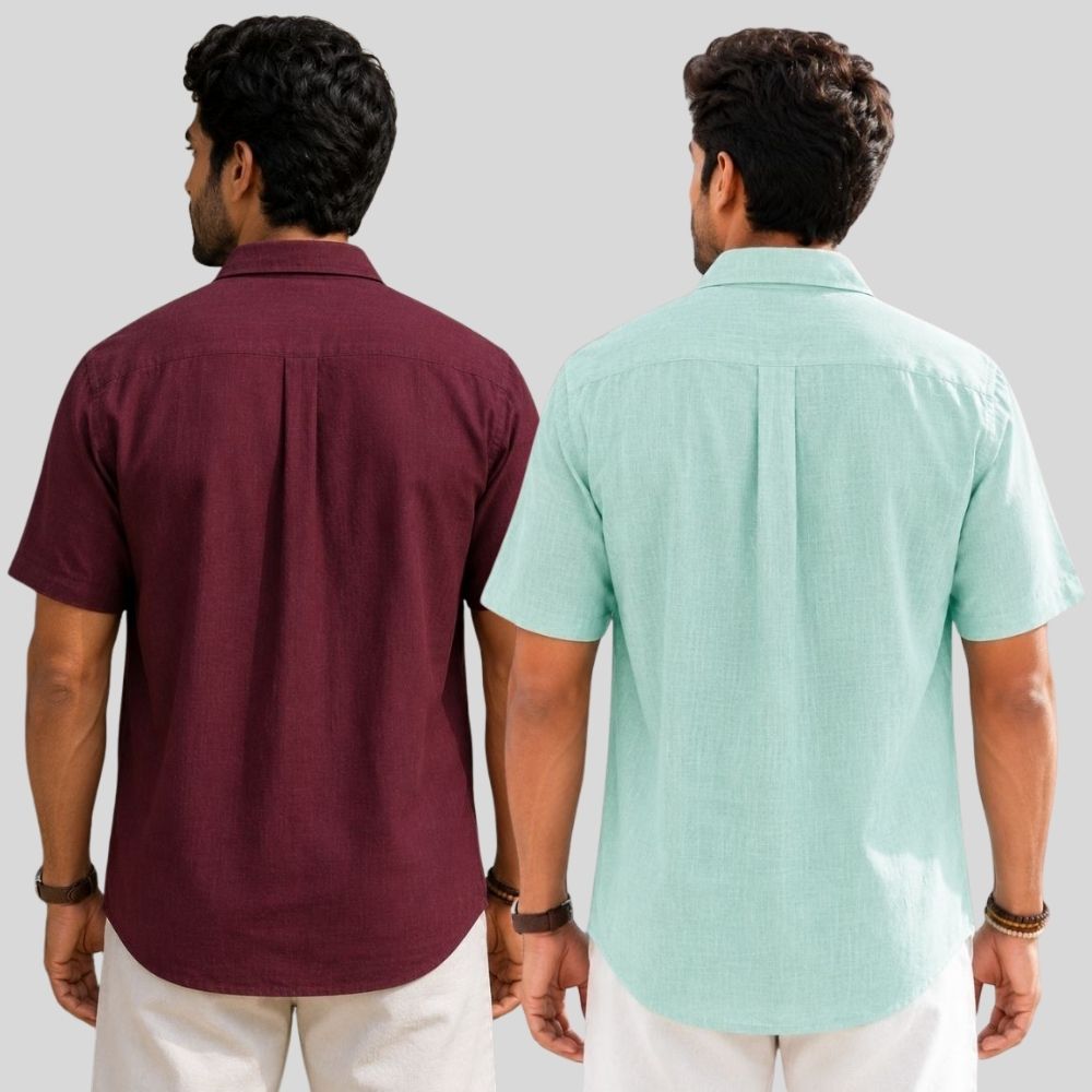 Combo of 2 Linen Half Sleeve Shirt Maroon and Parrot Green-51974