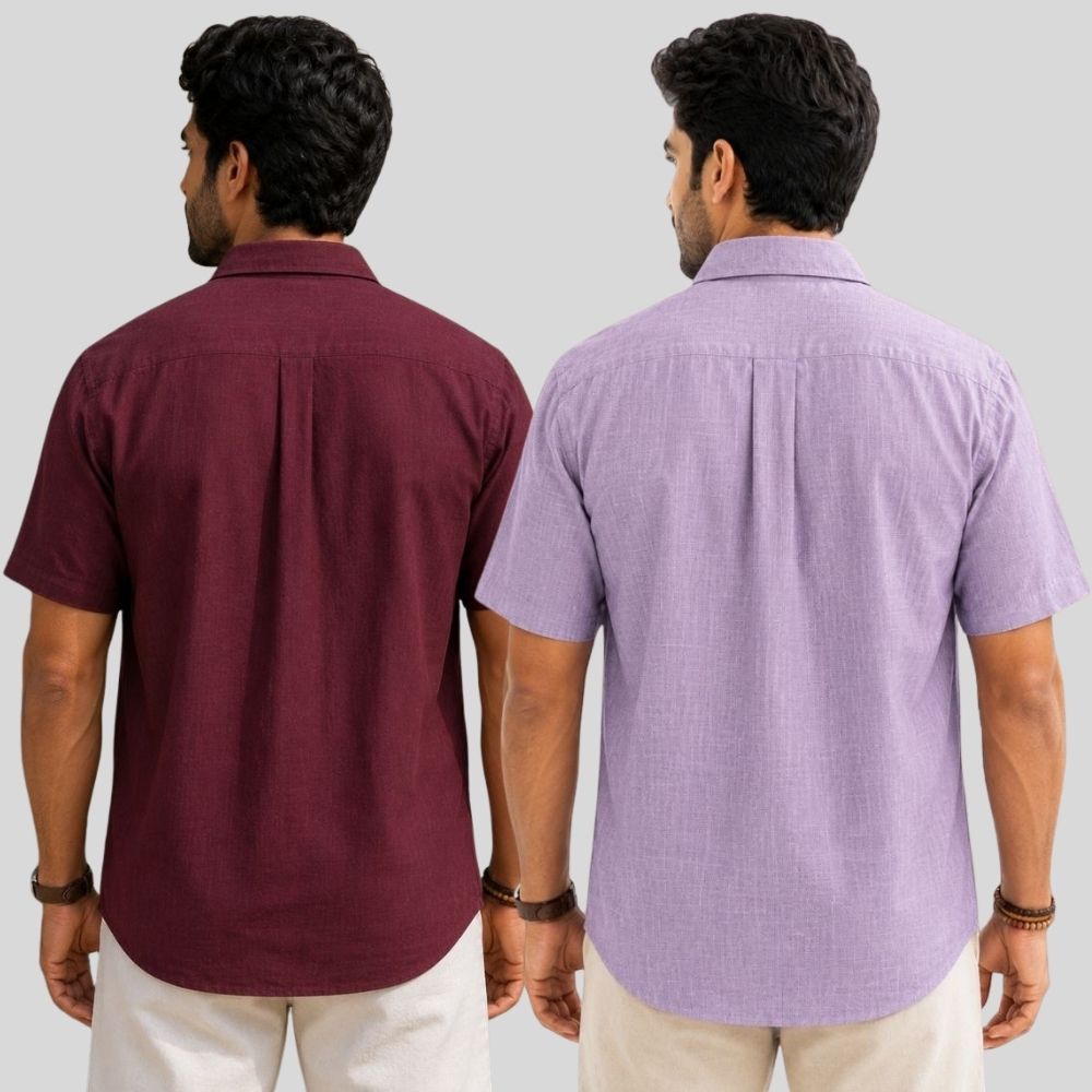 Combo of 2 Linen Half Sleeve Shirt Maroon and Purple-51976