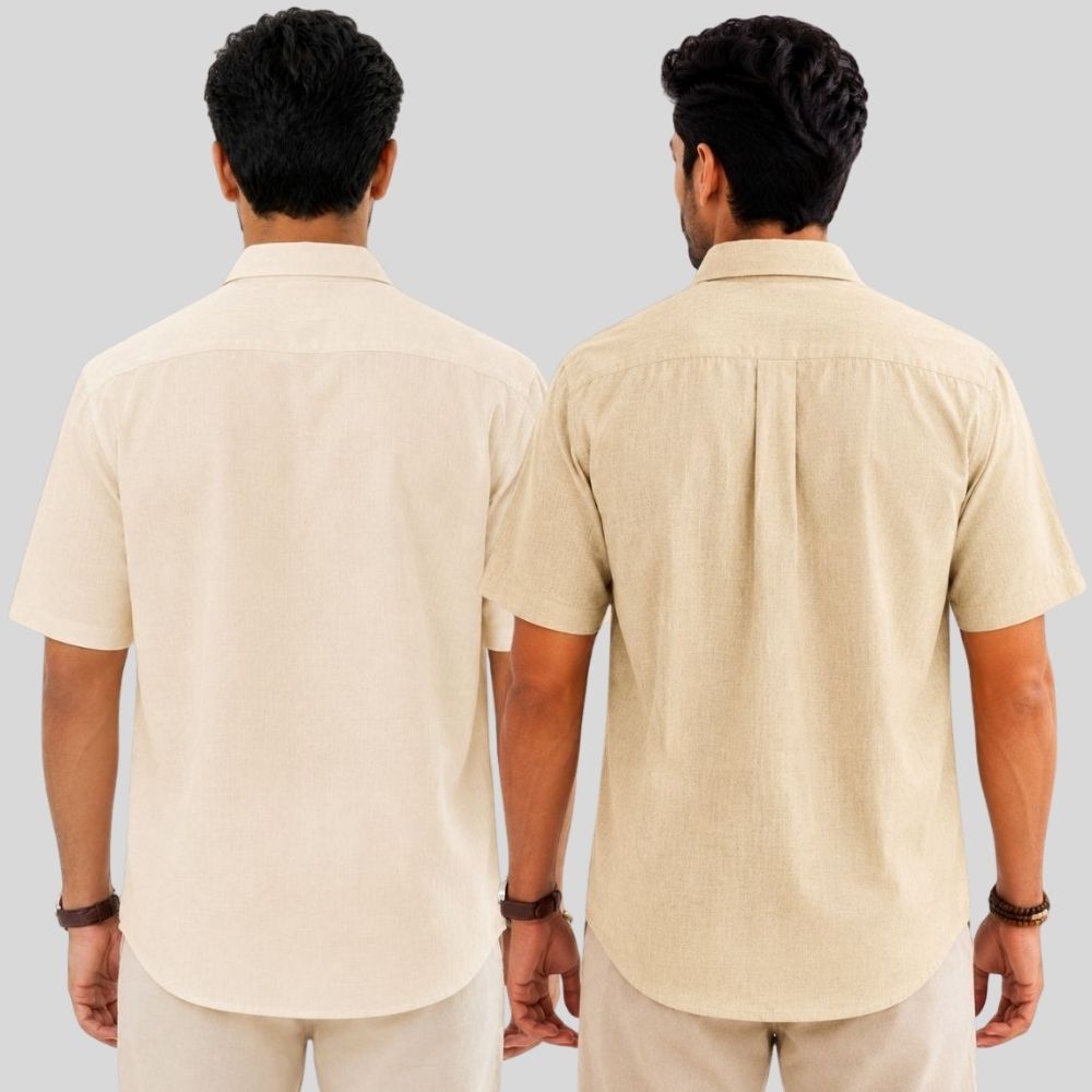 Combo of 2 Linen Half Sleeve Shirt Light Beige and Beige-52003