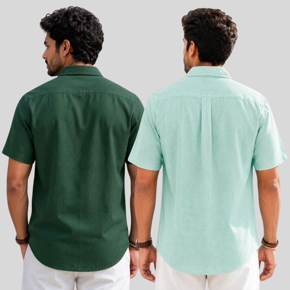 Combo of 2 Linen Half Sleeve Shirt Bottle Green and Parrot Green-52004