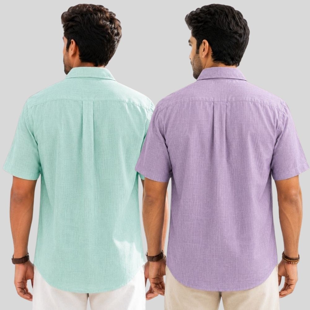 Combo of 2 Linen Half Sleeve Shirt Parrot Green and Purple-52011