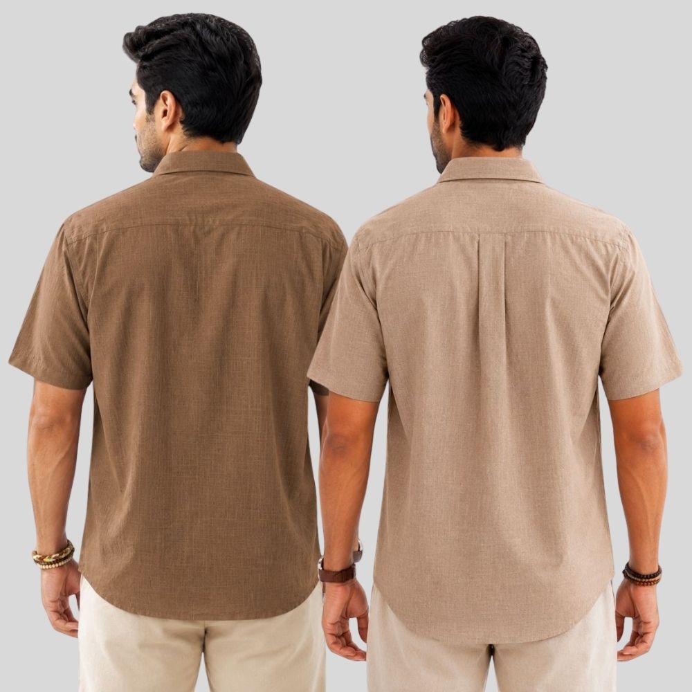 Combo of 2 Linen Half Sleeve Shirt Brown and Dark Beige-52017