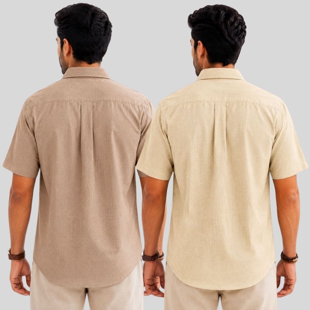 Combo of 2 Linen Half Sleeve Shirt Dark Beige and Beige-52024