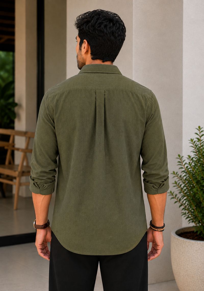 Army Green Cotton Linen Relaxed Fit Full Sleeve Shirt-51877