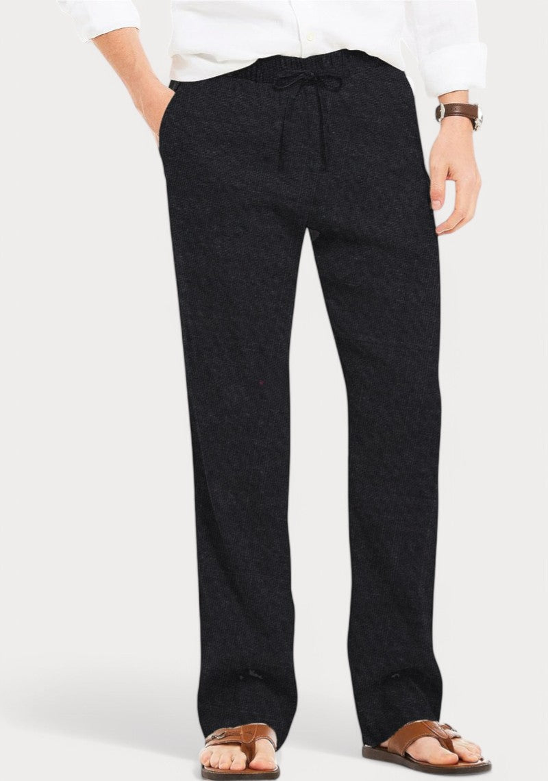 Black Cotton Linen Loose Fit Men Pant-49516