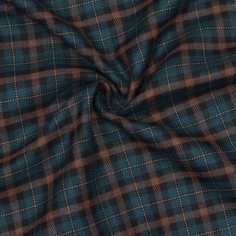 Wool Blazer Fabric (2 Meter)-Blue Black Checks-90632