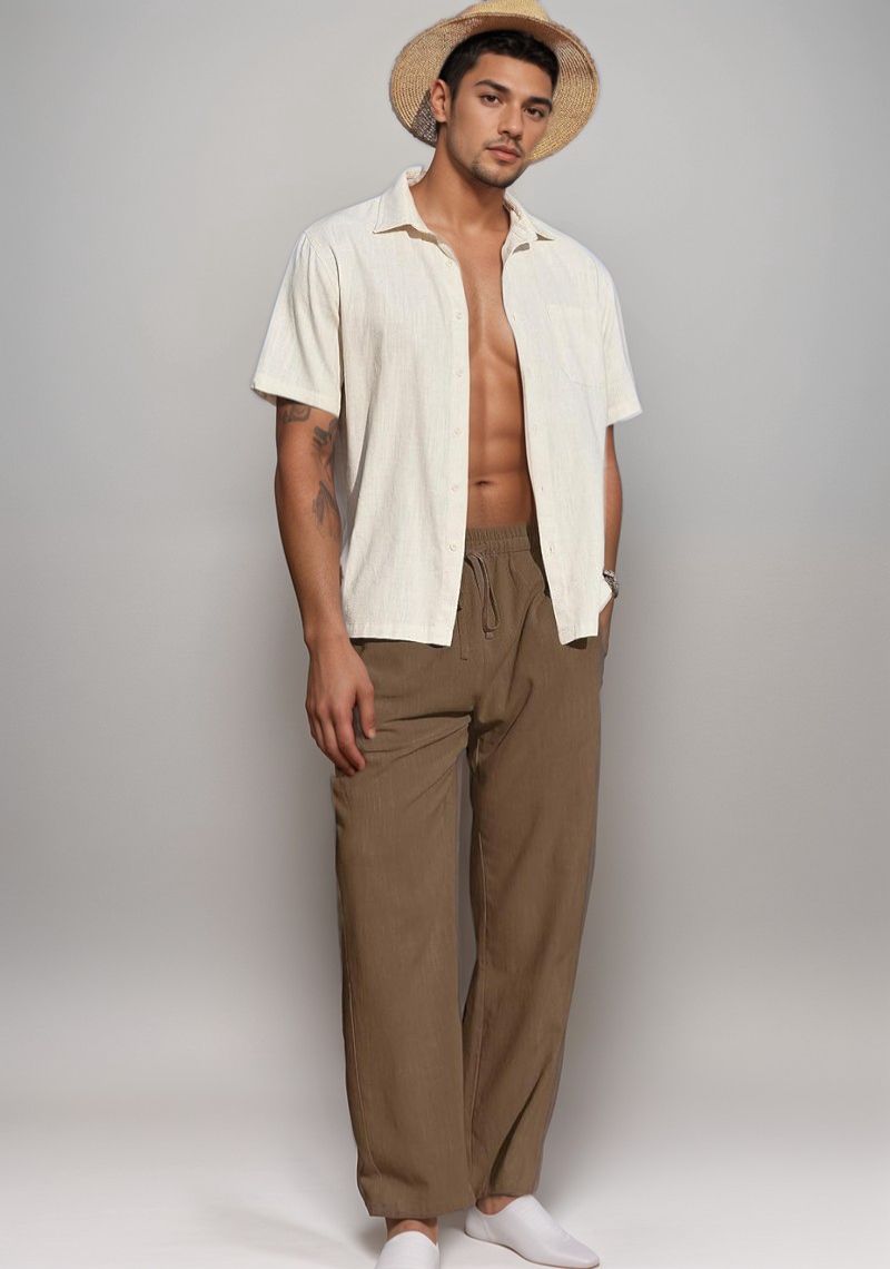 Brown Linen Loose Fit Men Pant-49500