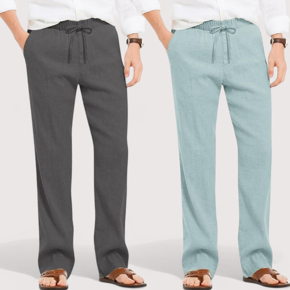 Combo of 2 Linen Loose Fit Men Pant Dark Gray and Cyan-49634