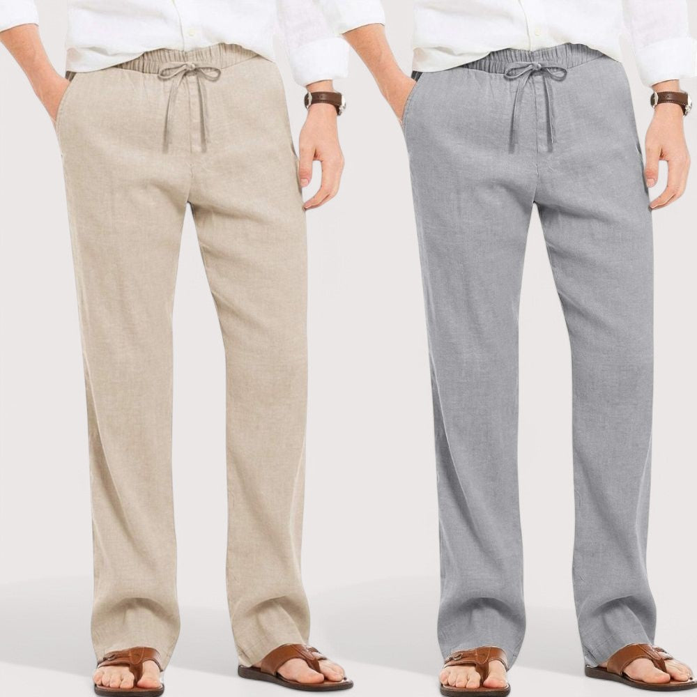 Combo of 2 Linen Loose Fit Men Pant Light Beige and Gray-49606
