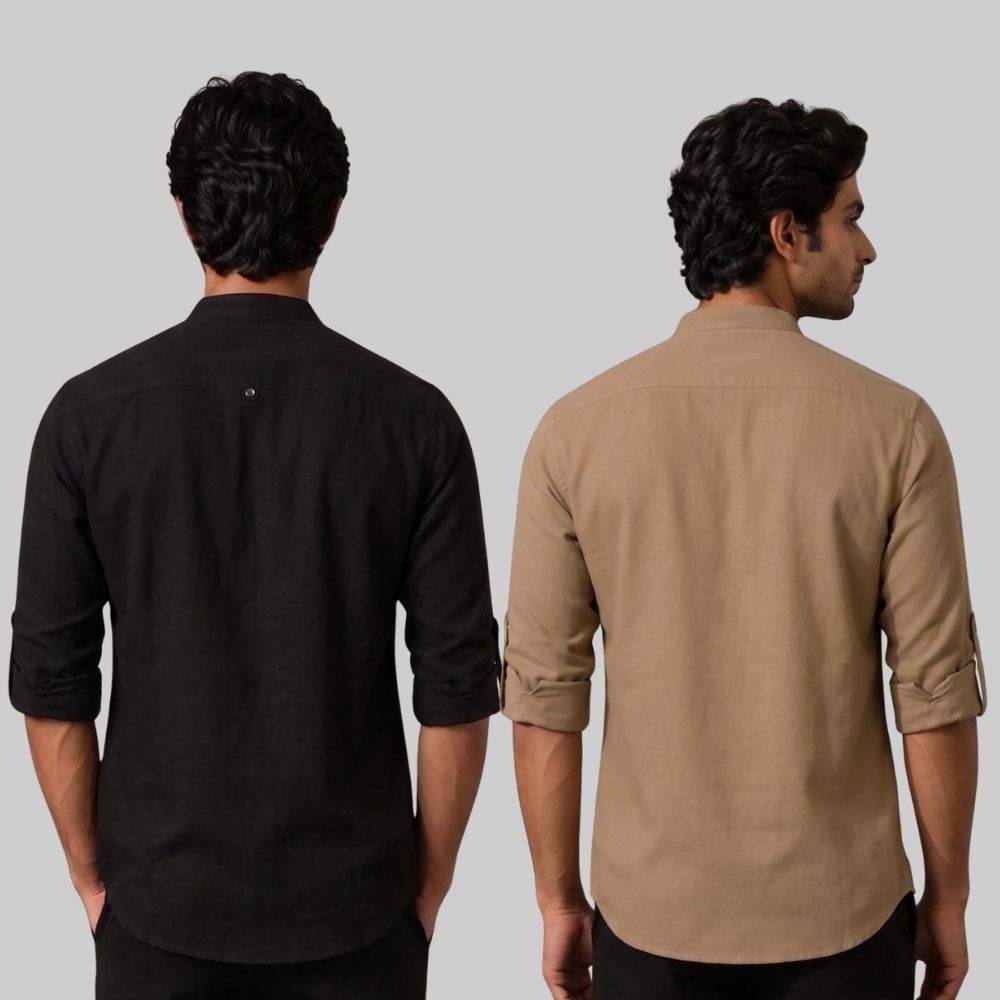 Combo of 2 Linen Solid Short Kurta Black and Brown-51077