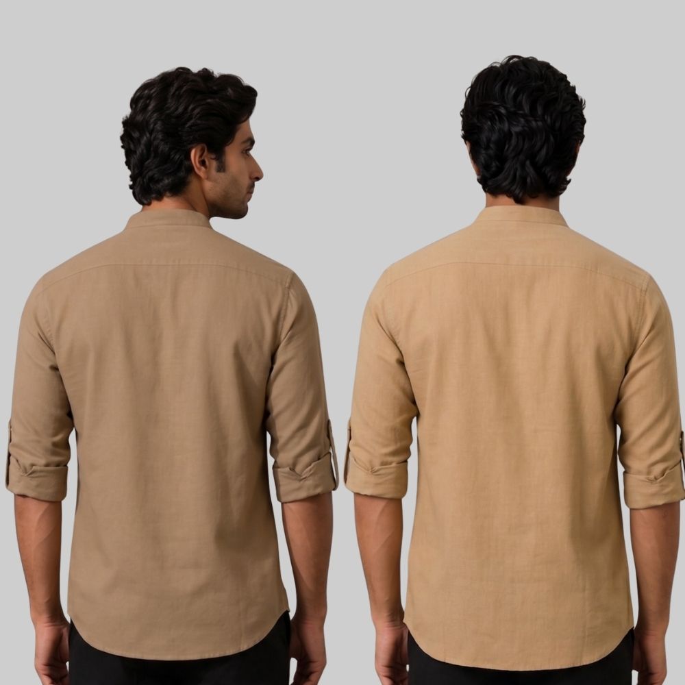Combo of 2 Linen Solid Short Kurta Brown and Dark Beige-51105