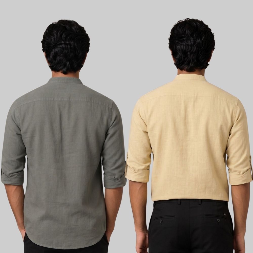 Combo of 2 Linen Solid Short Kurta Gray and Beige-51065
