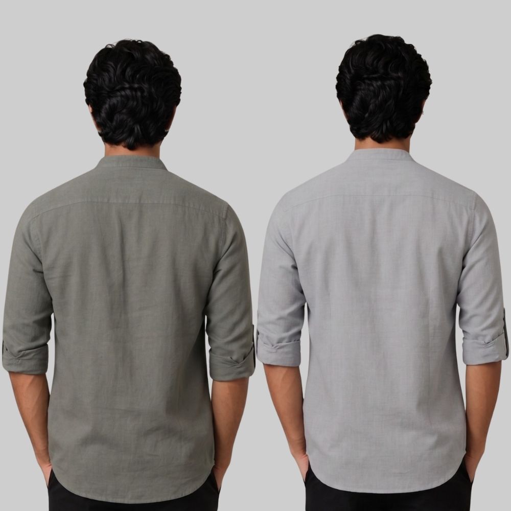 Combo of 2 Linen Solid Short Kurta Gray and Off White-51071