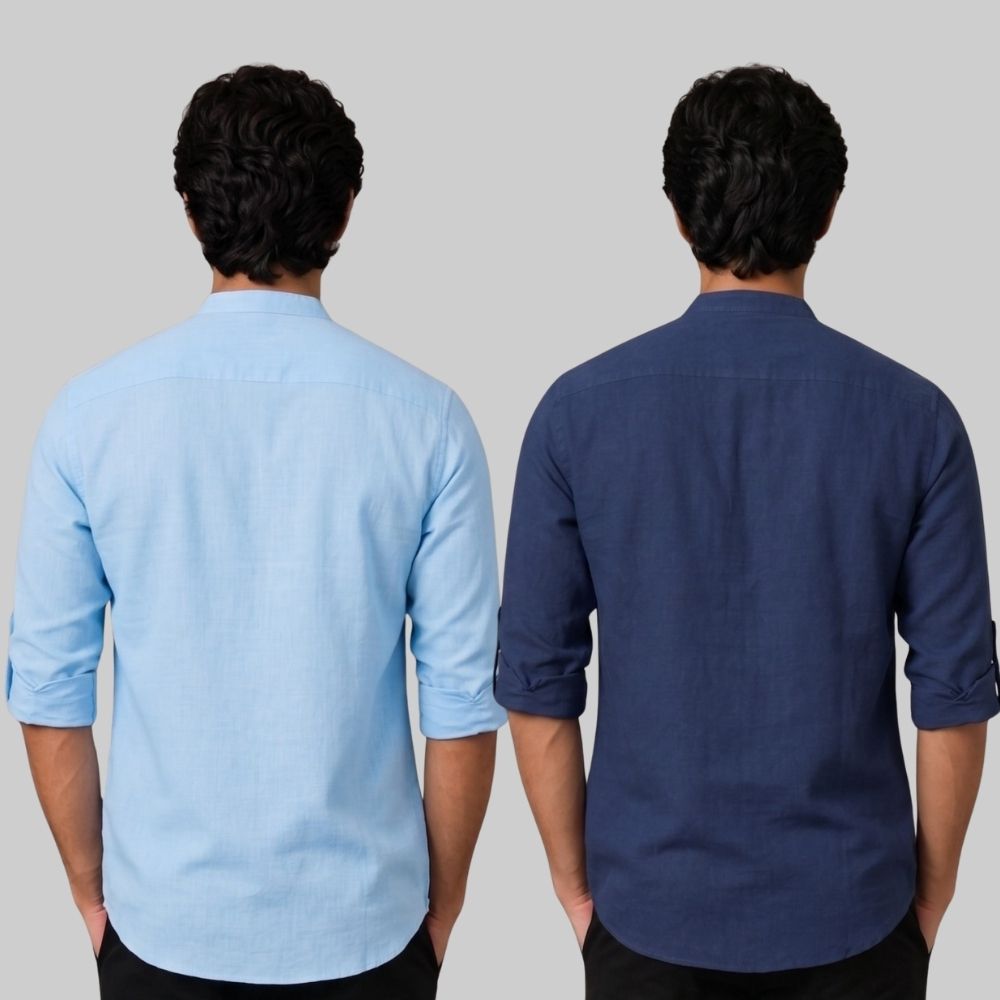 Combo of 2 Linen Solid Short Kurta Sky Blue and Navy Blue-51045