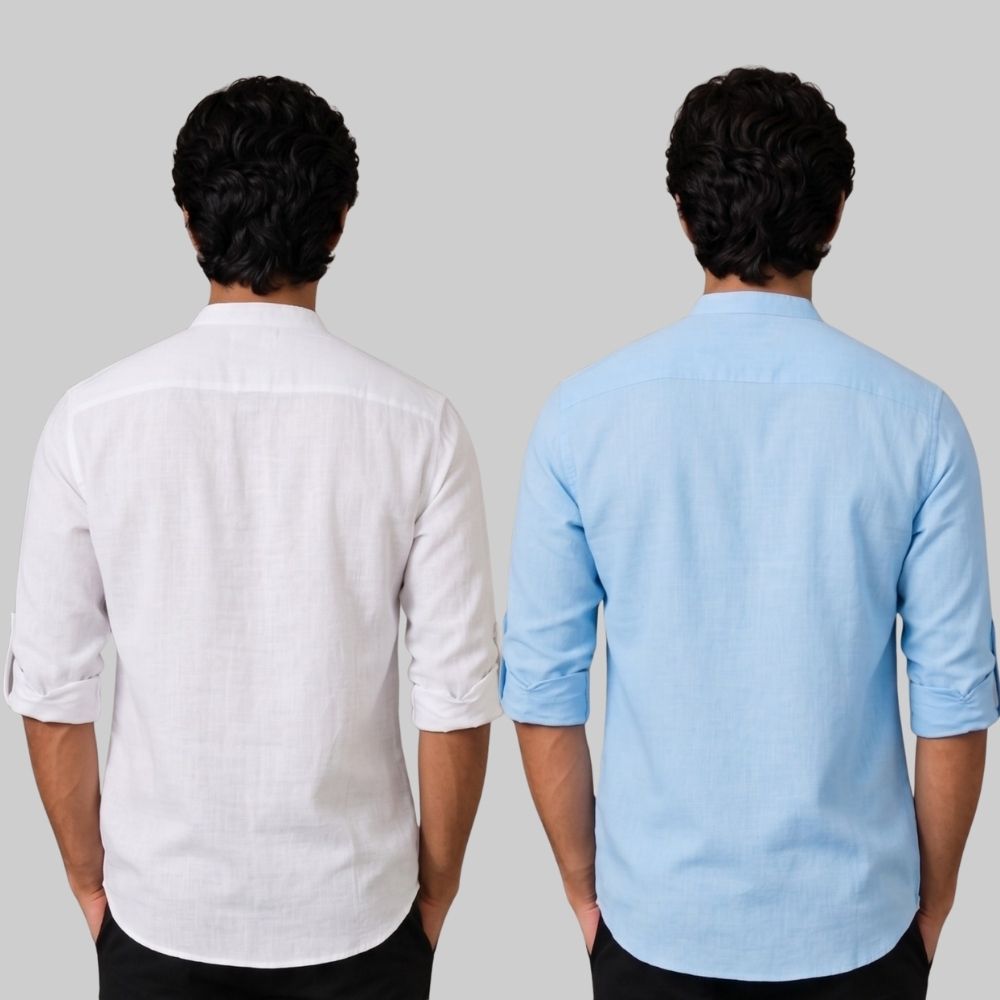 Combo of 2 Linen Solid Short Kurta White and Sky Blue-51030
