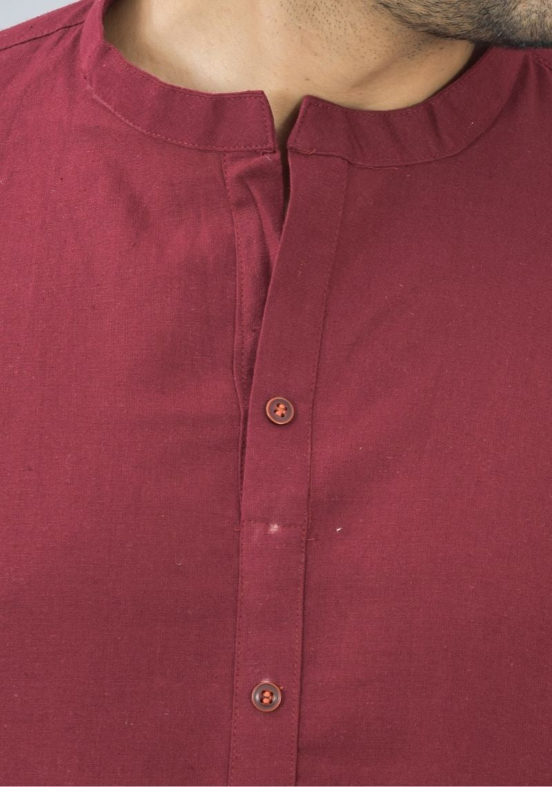 Men Cotton Solid Co-ord Set Wine-46666