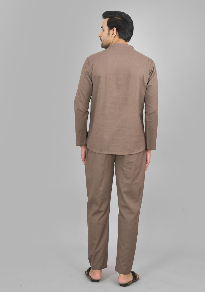 Men Cotton Solid Co-ord Set Gray-47318