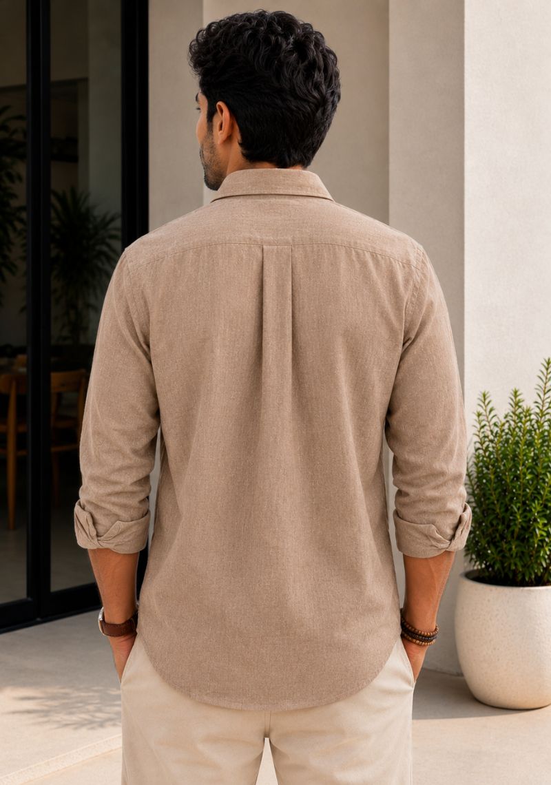 Dark Beige Cotton Linen Relaxed Fit Full Sleeve Shirt-51889