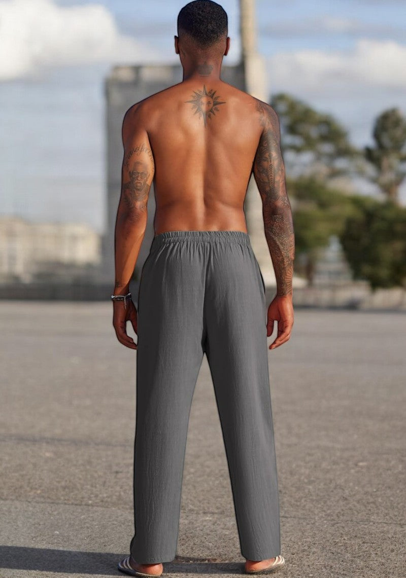 Dark Gray Linen Loose Fit Men Pant-49492
