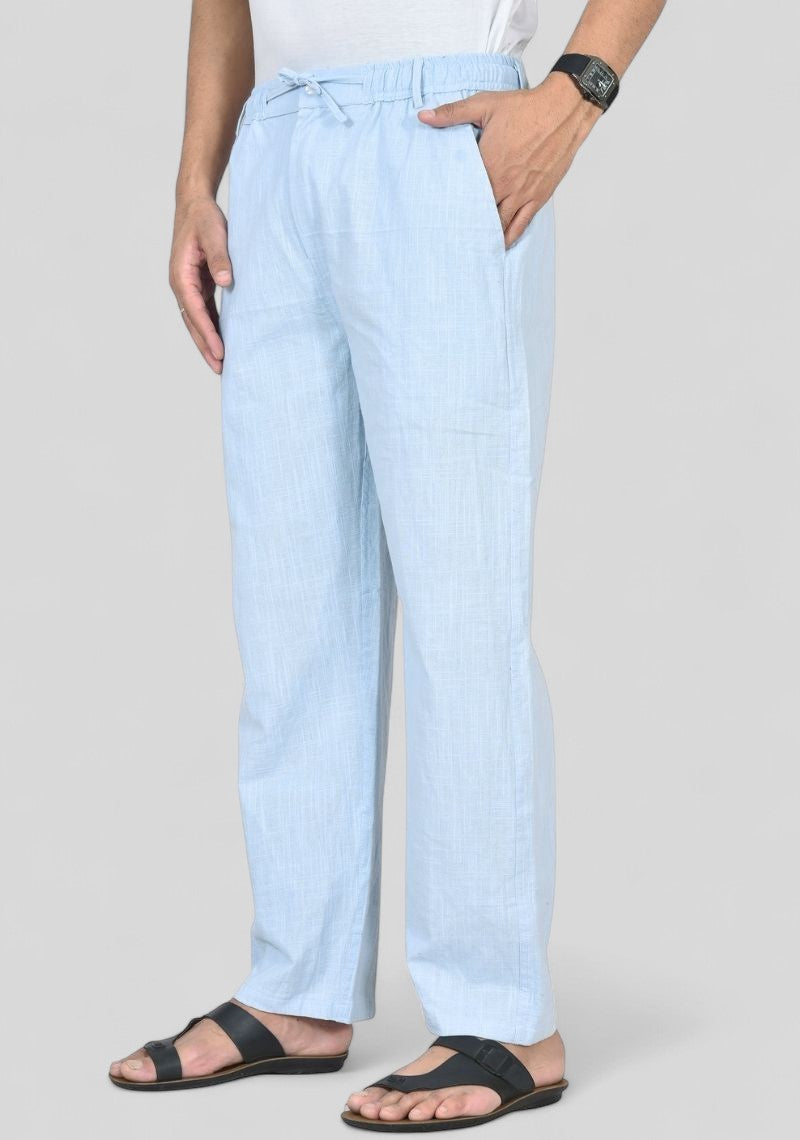 Light Blue Premium Linen Relaxed Fit Loose Fit Men Trouser-50471