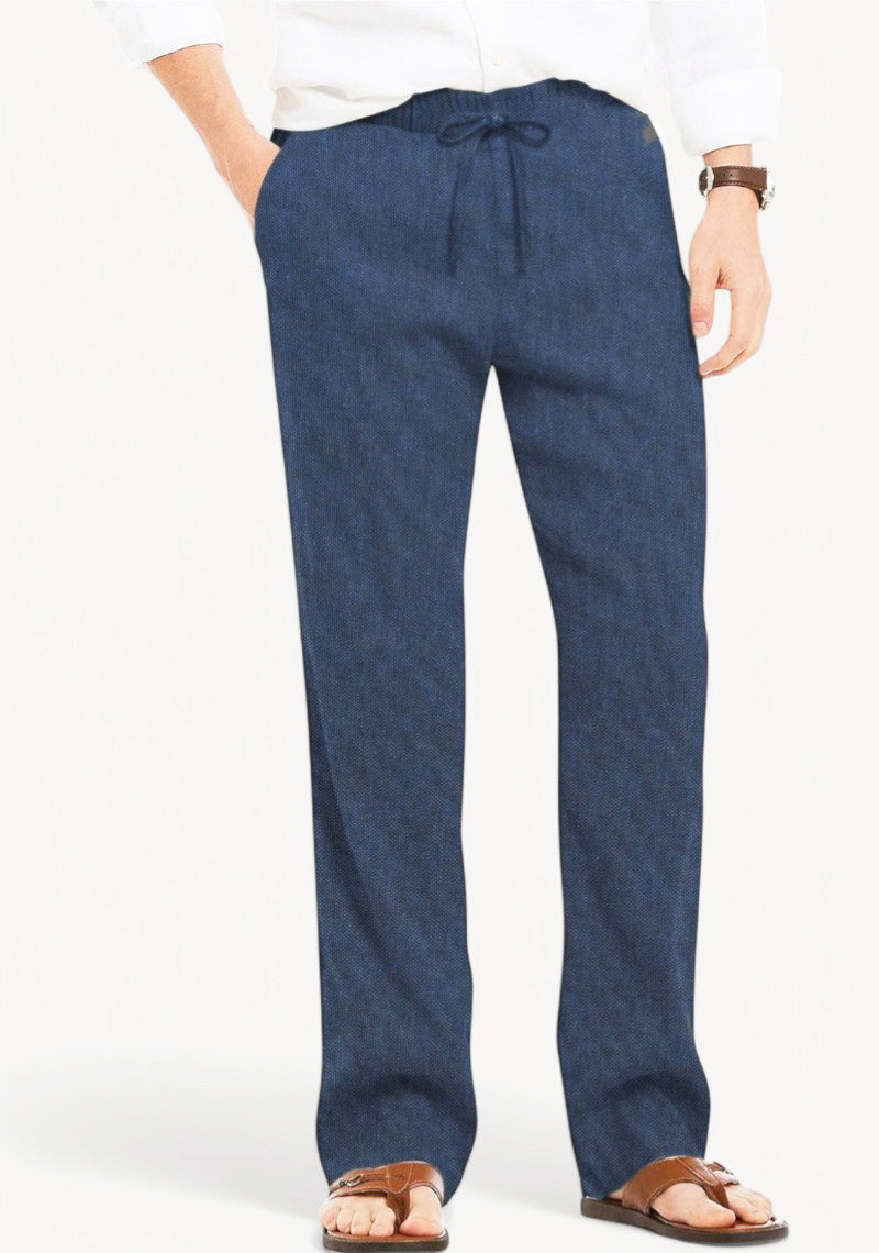 Navy Blue Cotton Linen Loose Fit Men Pant-49511