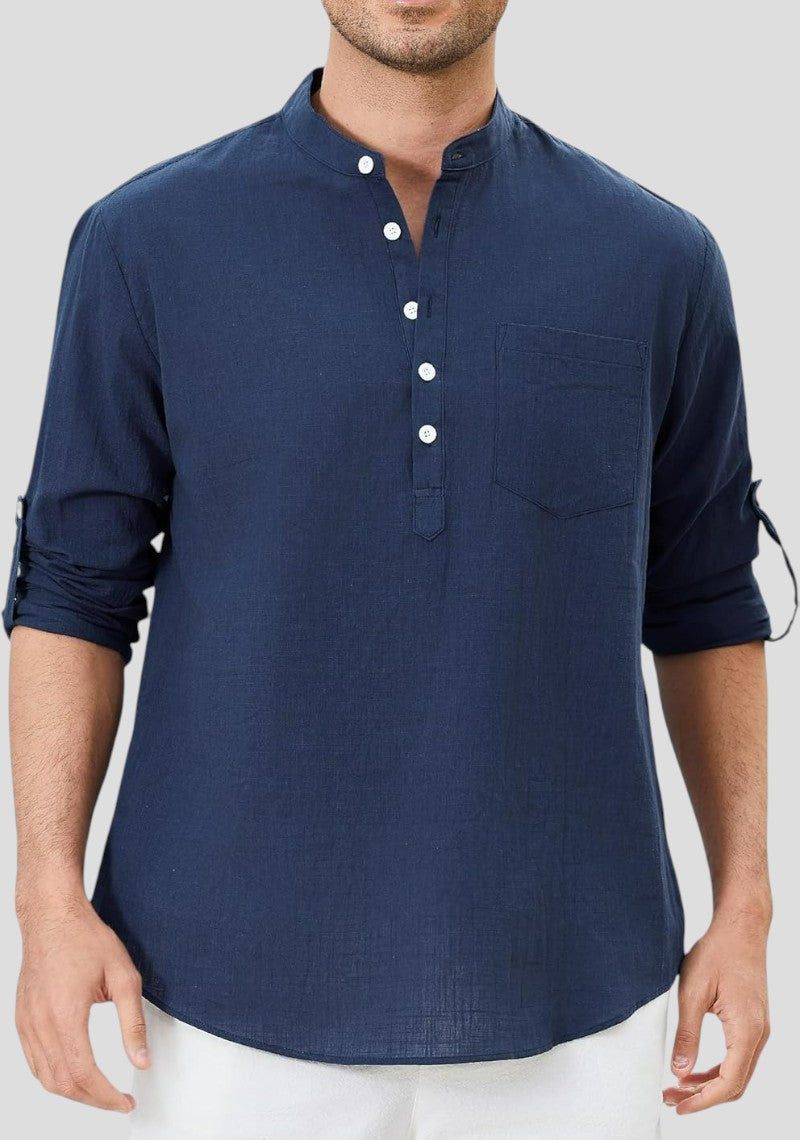 Navy Blue Linen Solid Short Kurta-50840