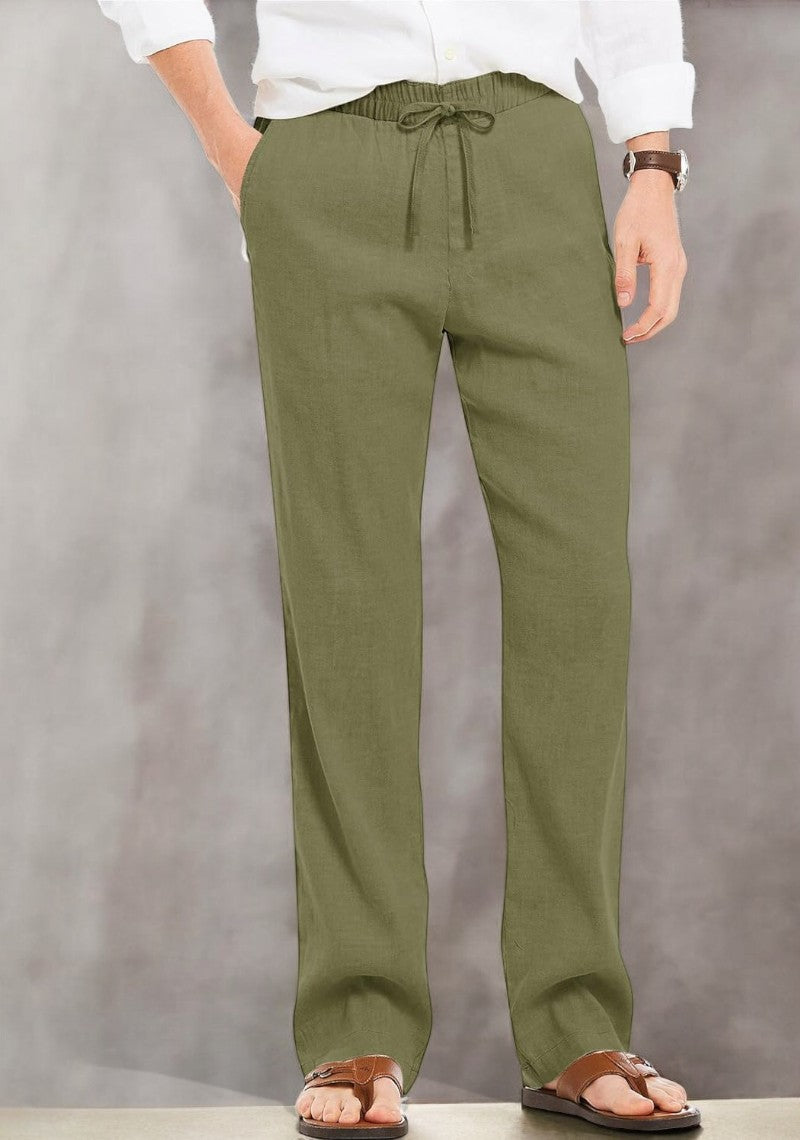 Olive Green Linen Loose Fit Men Pant-49503 Weavecurate Olive Green Linen Loose Fit Men Pant-49503 Weavecurate