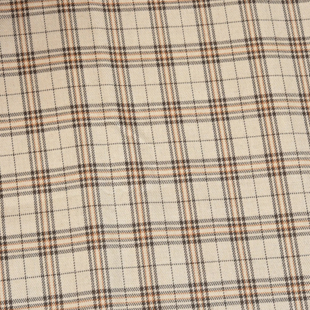Beige Brown Checks (2 Meter) Tweed Wool Fabric-90761