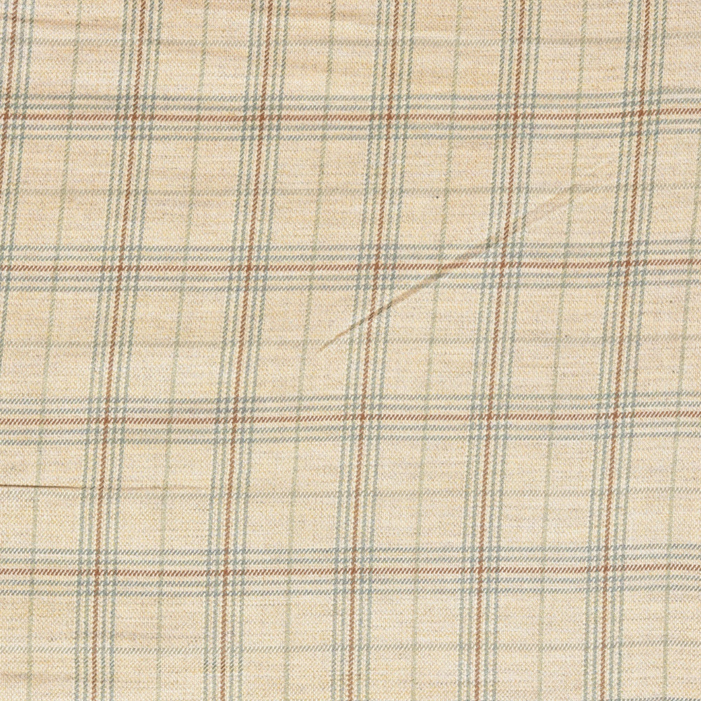 Beige Green Checks (2 Meter) Tweed Wool Fabric-90766