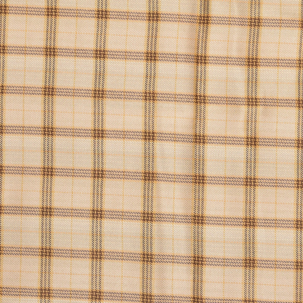 Beige Brown Checks (2 Meter) Tweed Wool Fabric-90772