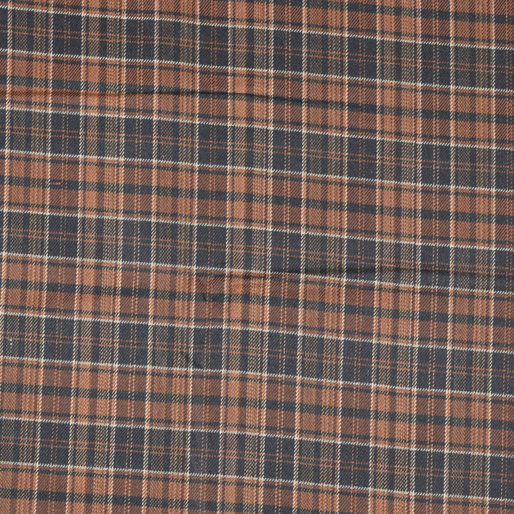 Brown Black Checks (2 Meter) Tweed Wool Fabric-90778