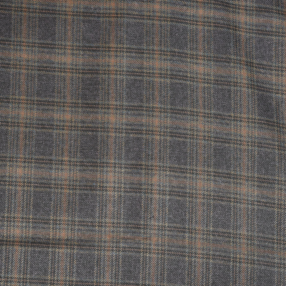 Black Orange Checks (2 Meter) Tweed Wool Fabric-90784