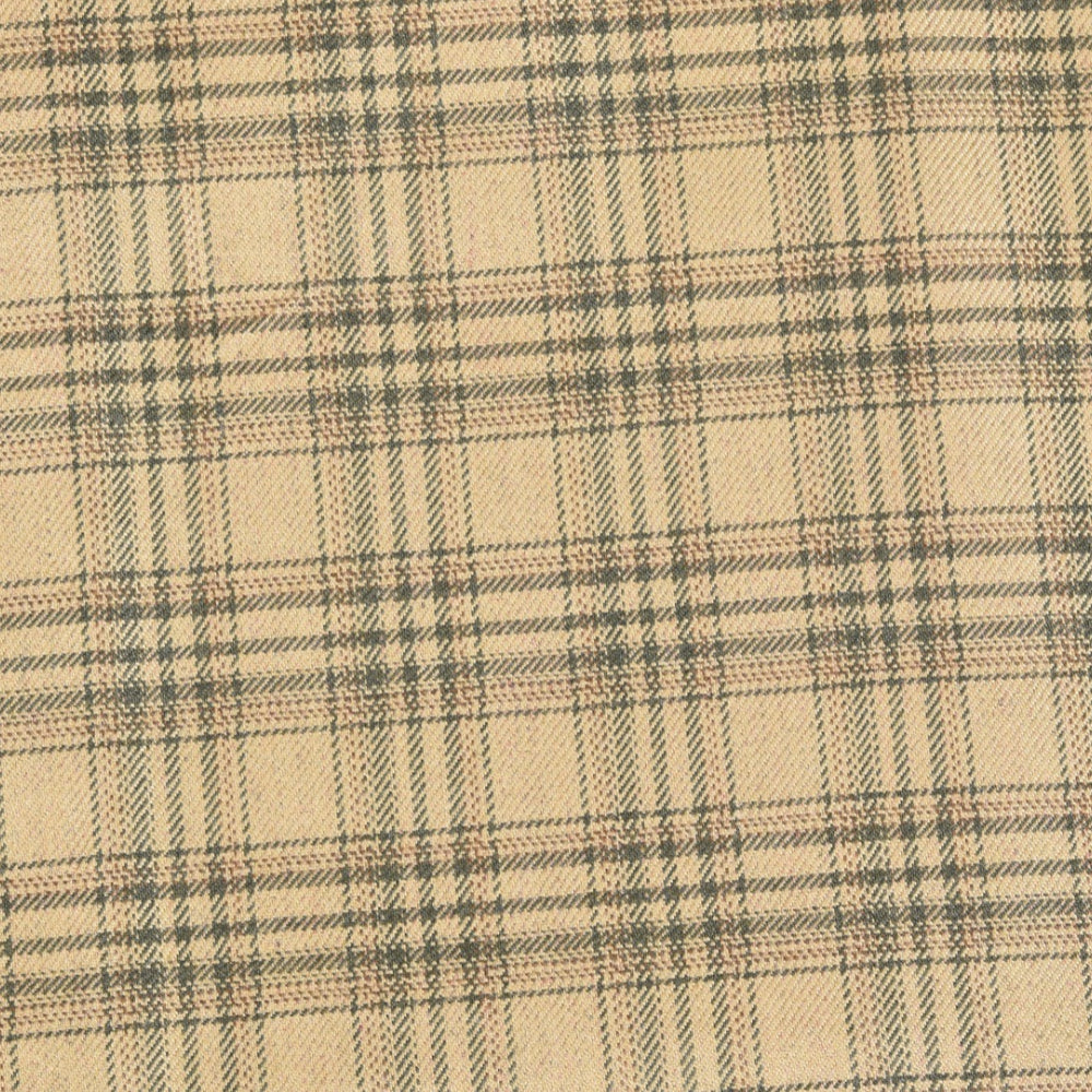 Beige Green Checks (2 Meter) Tweed Wool Fabric-90785