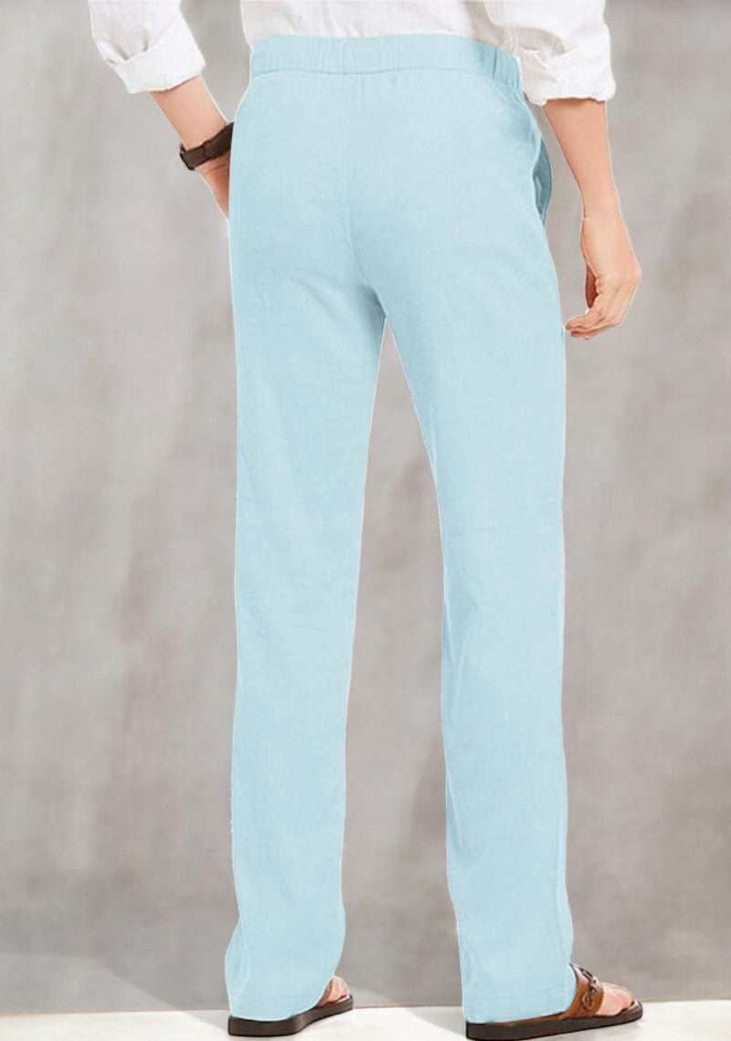 Sky Blue Linen Loose Fit Men Pant-49505