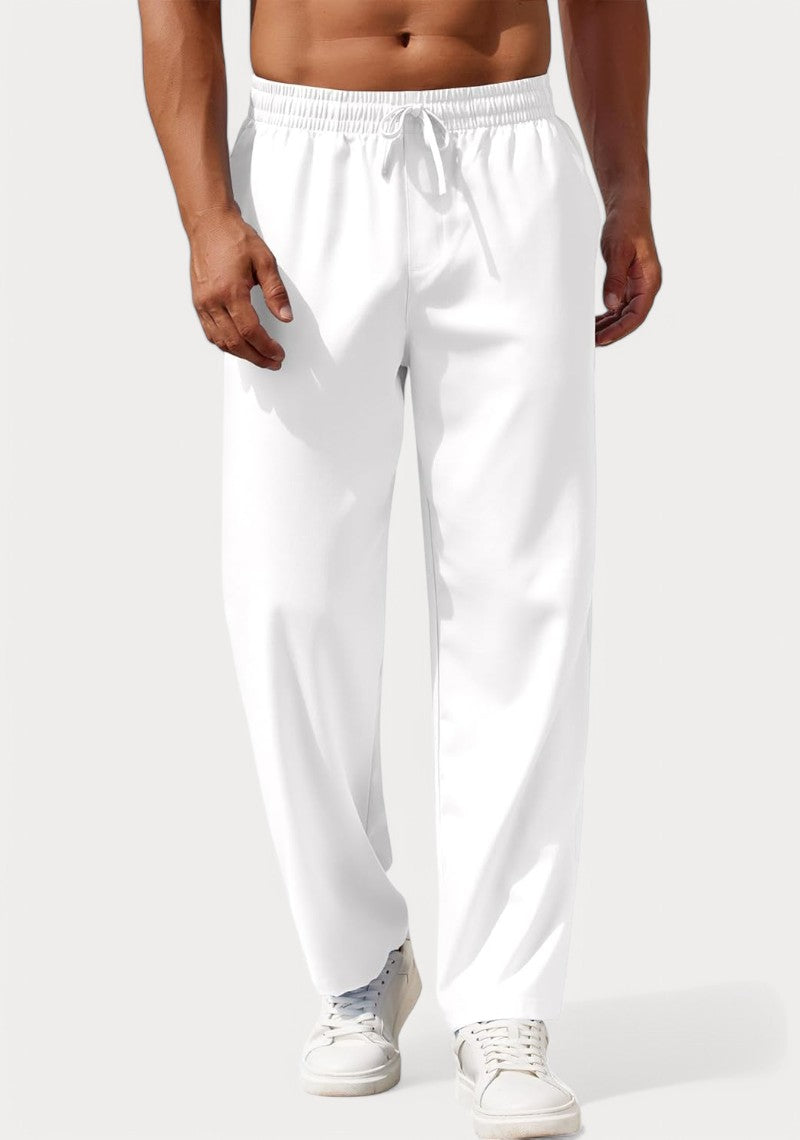 White Cotton Linen Loose Fit Men Pant-49517