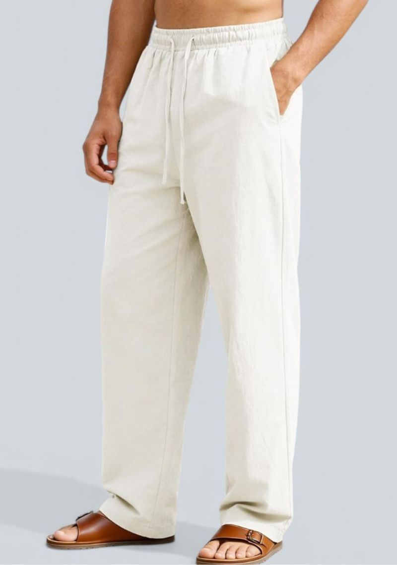 White Premium Linen Relaxed Fit Loose Fit Men Pant-50877
