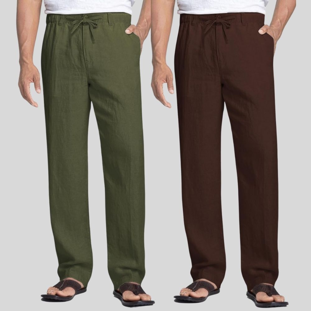 Combo of 2 Army Green and Brown Linen Men Pants-47463 – Weavecurate