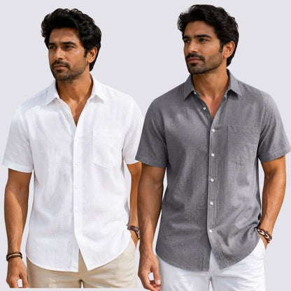 Combo of 2  Linen Half Sleeve Shirt White and Gray-51905