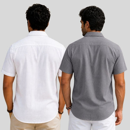 Combo of 2  Linen Half Sleeve Shirt White and Gray-51905
