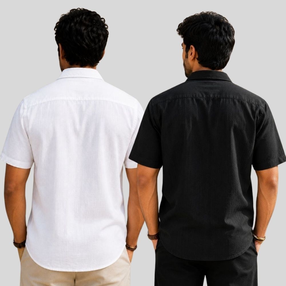 Combo of 2  Linen Half Sleeve Shirt White and Black-51906
