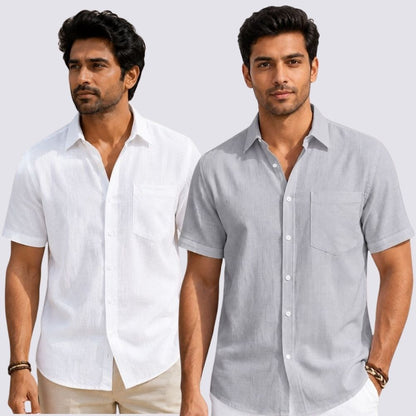 Combo of 2  Linen Half Sleeve Shirt White and Light Gray-51910