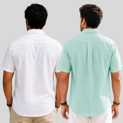 Combo of 2  Linen Half Sleeve Shirt White and Parrot Green-51914