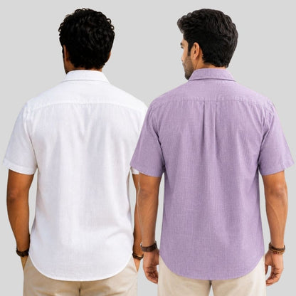 Combo of 2  Linen Half Sleeve Shirt White and Purple-51916