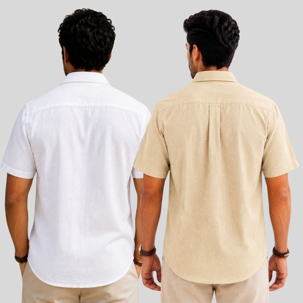 Combo of 2  Linen Half Sleeve Shirt White and Beige-51919